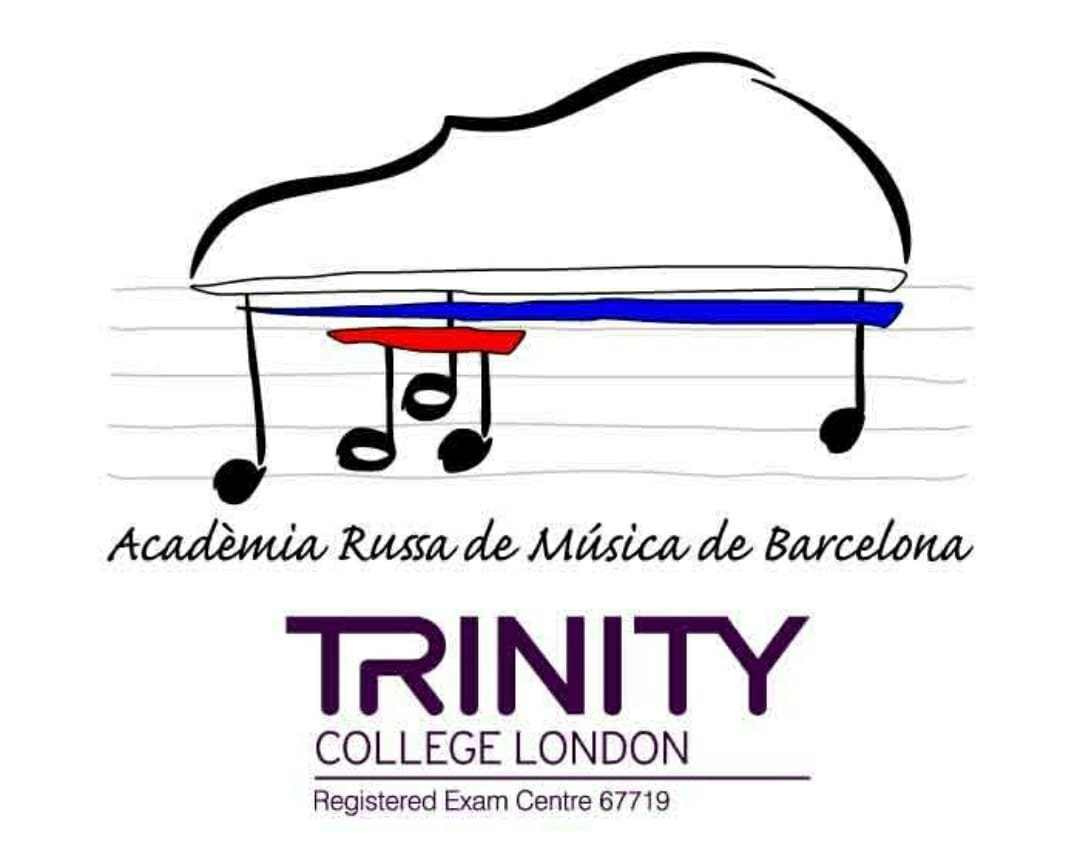 Logo de Trinity College London con dibujo de piano y notas musicales.
